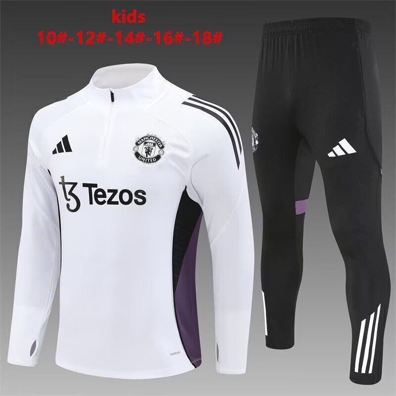 Kids Manchester Utd 25/26 Tracksuit - White/Black/Purple
